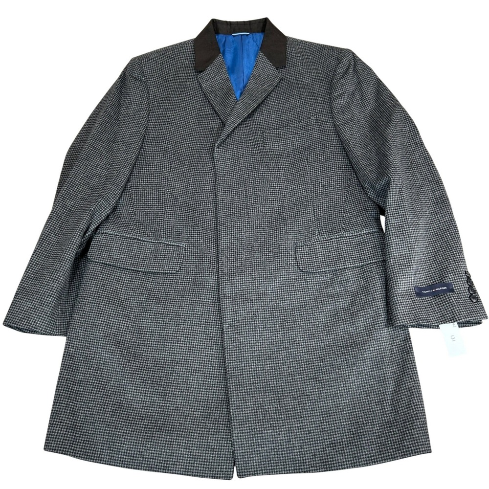 Tommy Hilfiger Mens Gray Houndstooth Overcoat Wool Blend Jacket Coat 40S